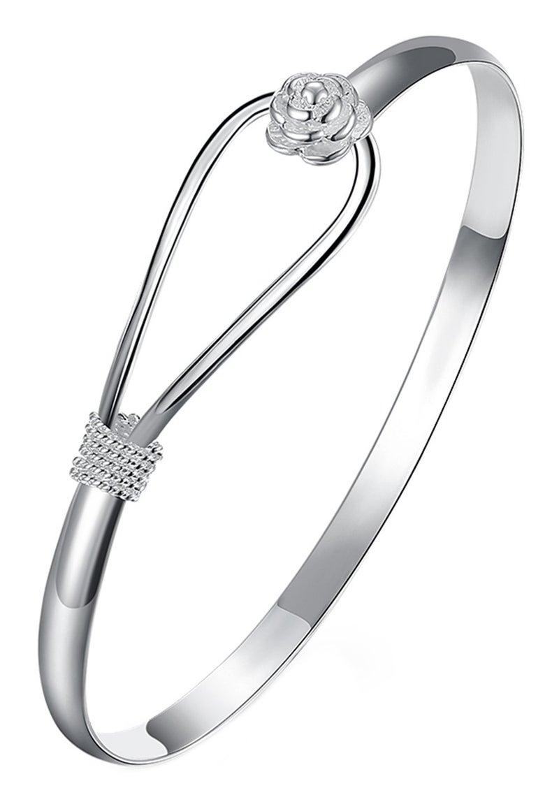 Cutesmile Fashion Jewelry 925 Sterling Silver Rose Flower Bracelet Cuff Bangle Bracelet - Image 1